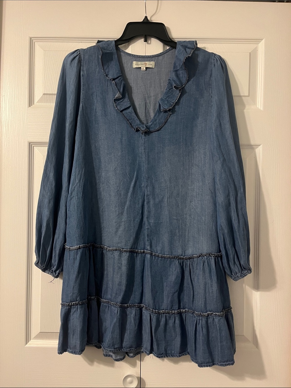 Denim Ruffle V-Neck Dress - Penelope Rose